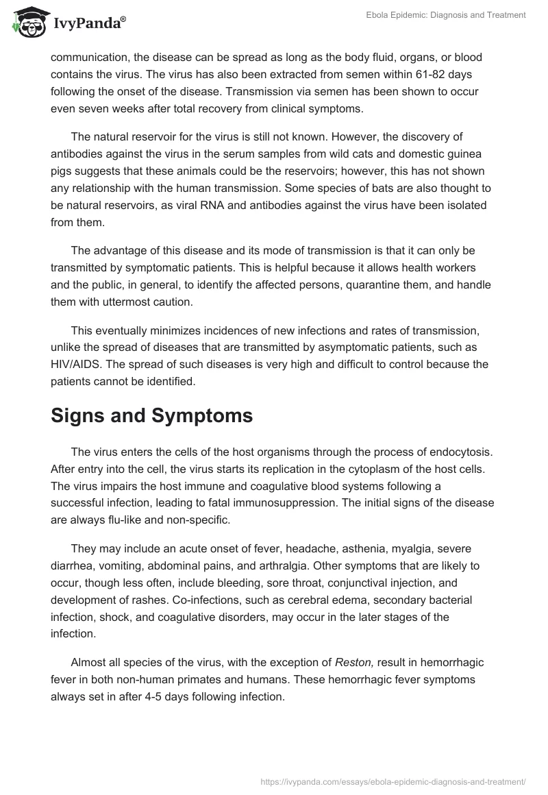 Ebola Epidemic: Diagnosis and Treatment. Page 2