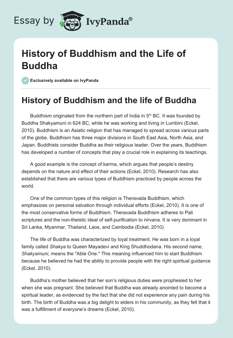 History of Buddhism and the Life of Buddha. Page 1