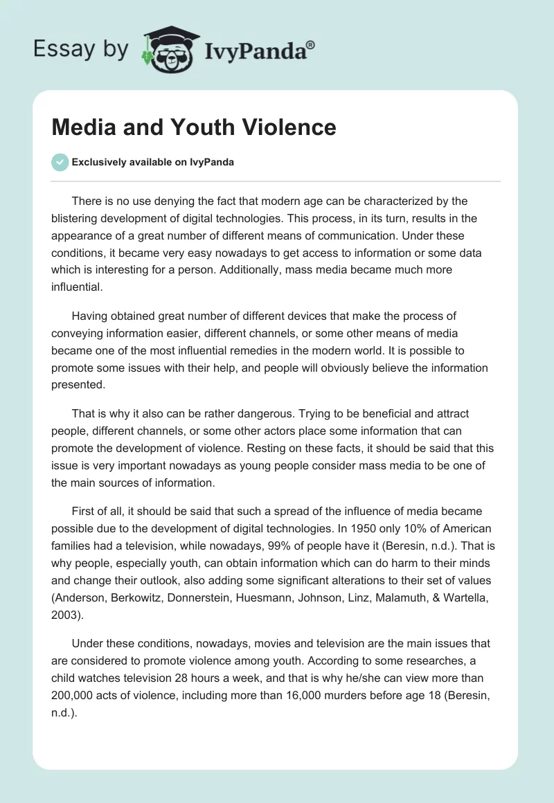 Media and Youth Violence. Page 1