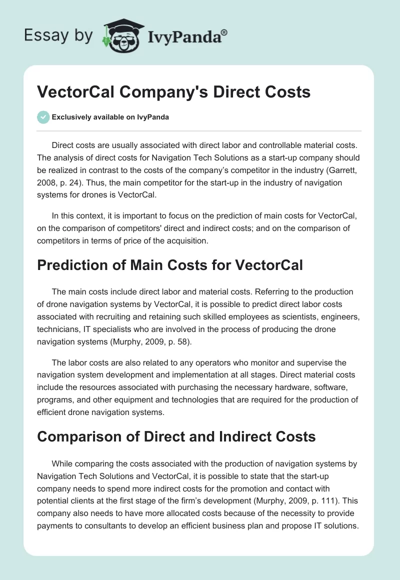 VectorCal Company's Direct Costs. Page 1