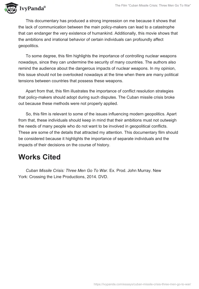 The Film “Cuban Missile Crisis: Three Men Go To War”. Page 2