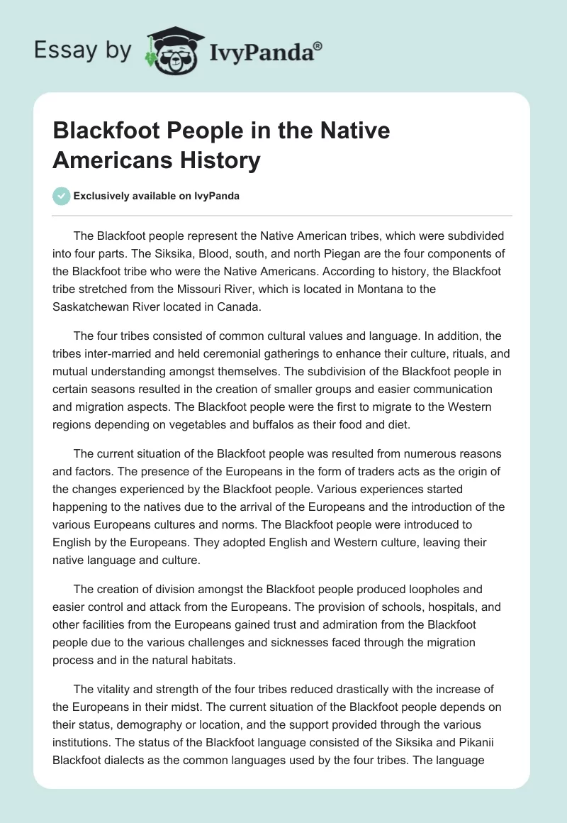 Blackfoot People in the Native Americans History. Page 1