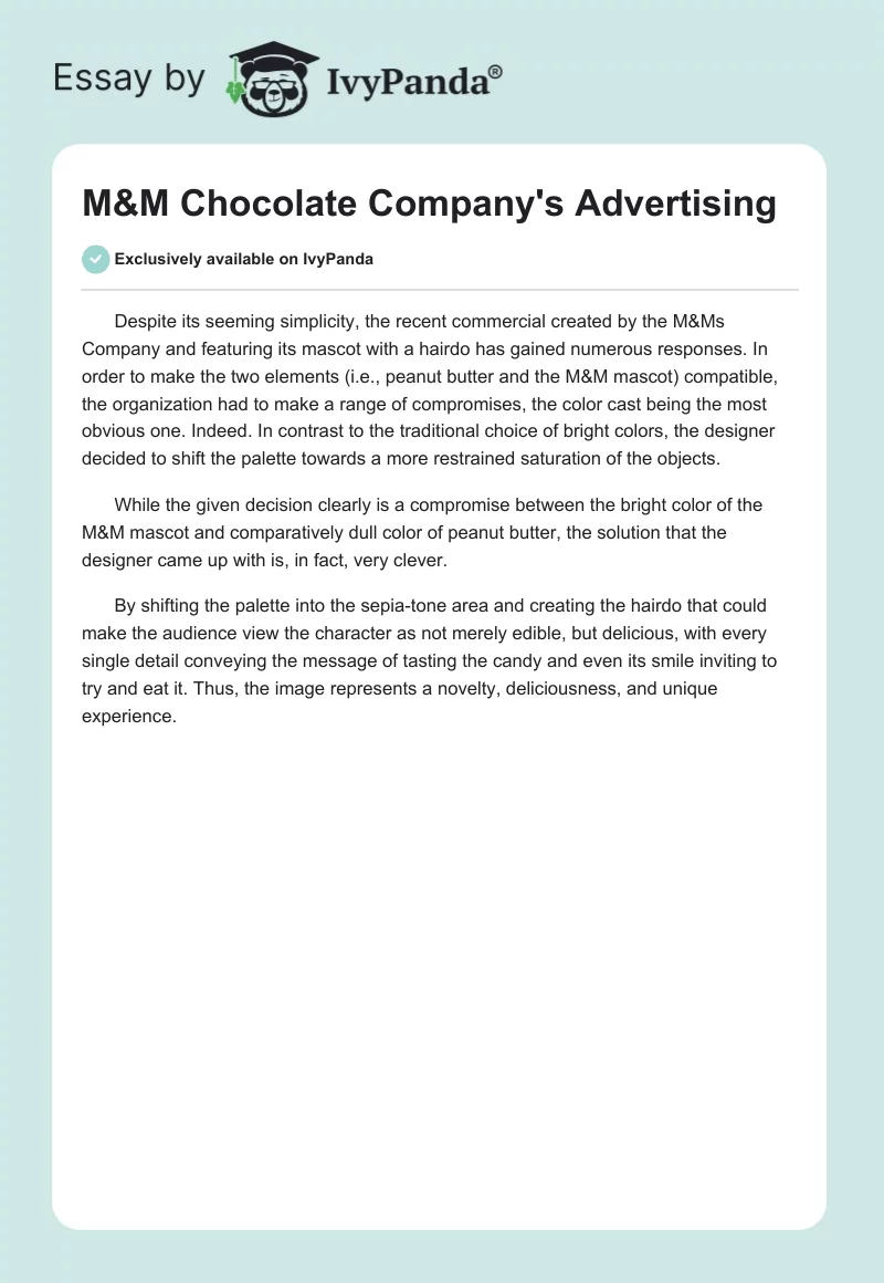 M&M Chocolate Company's Advertising. Page 1