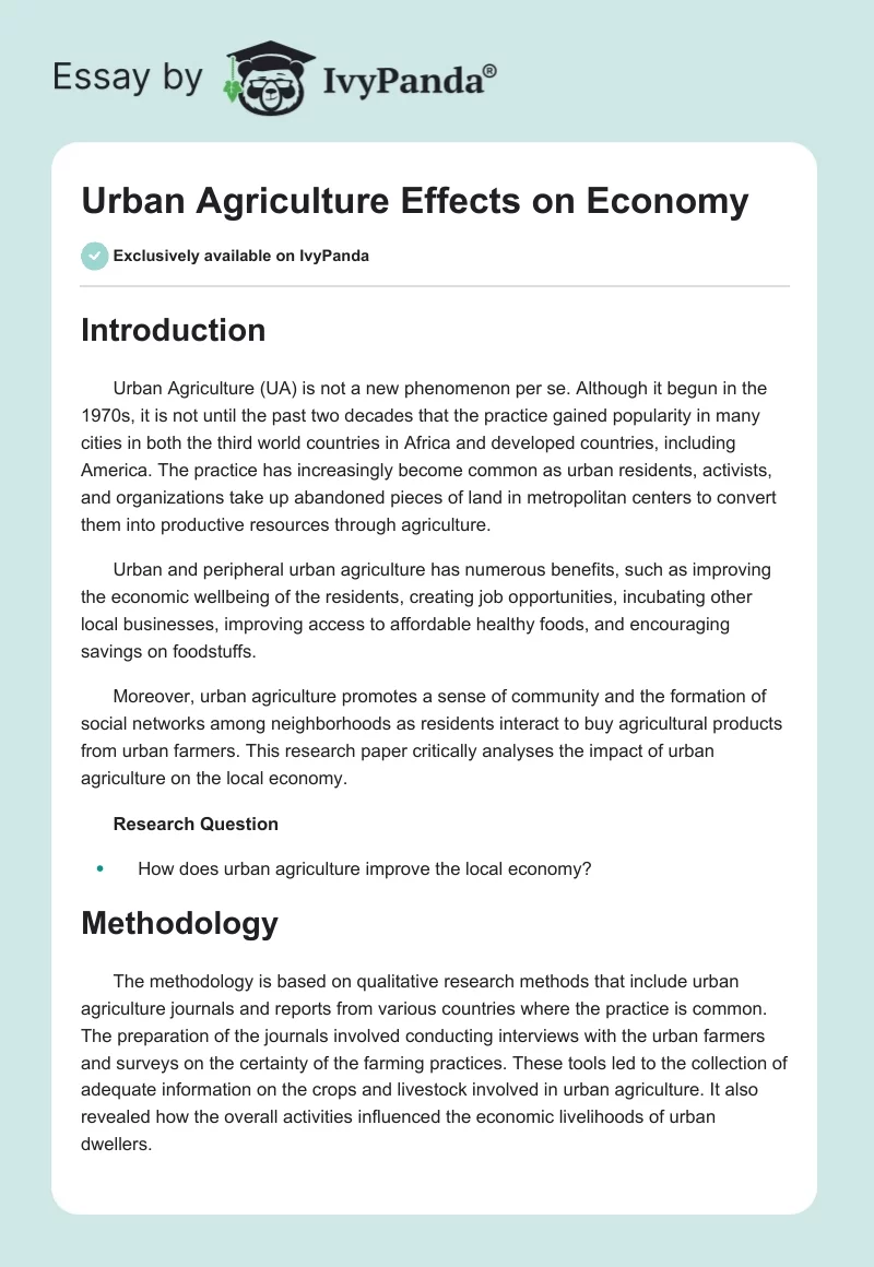 Urban Agriculture Effects on Economy. Page 1