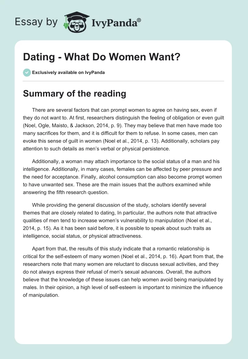 Dating - What Do Women Want?. Page 1