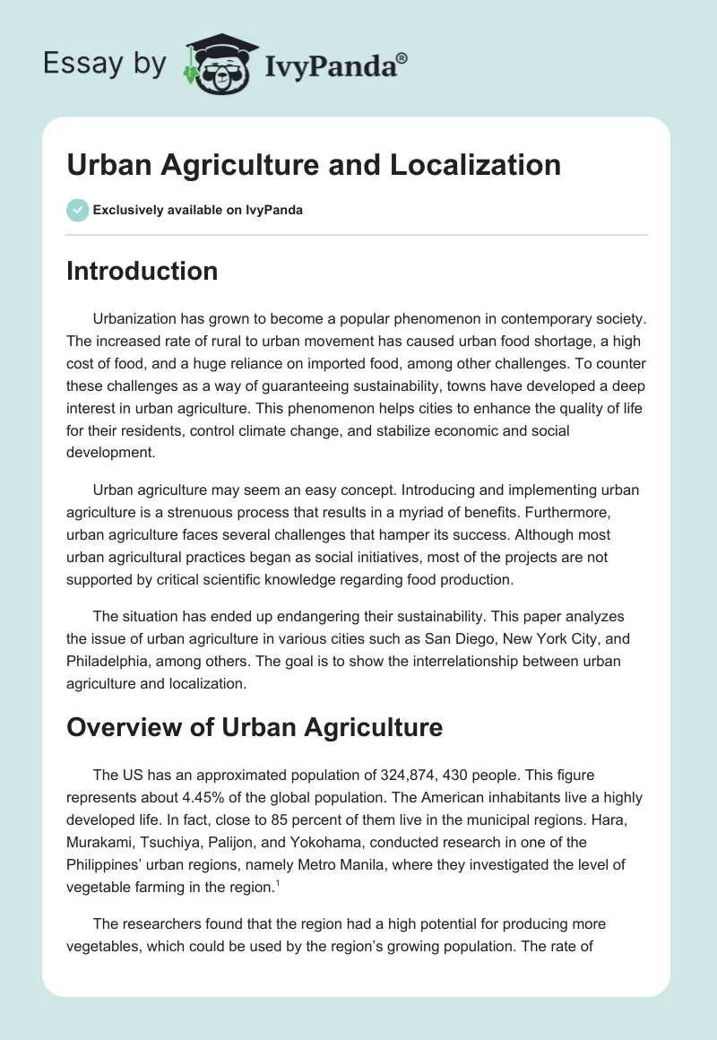 Urban Agriculture and Localization. Page 1