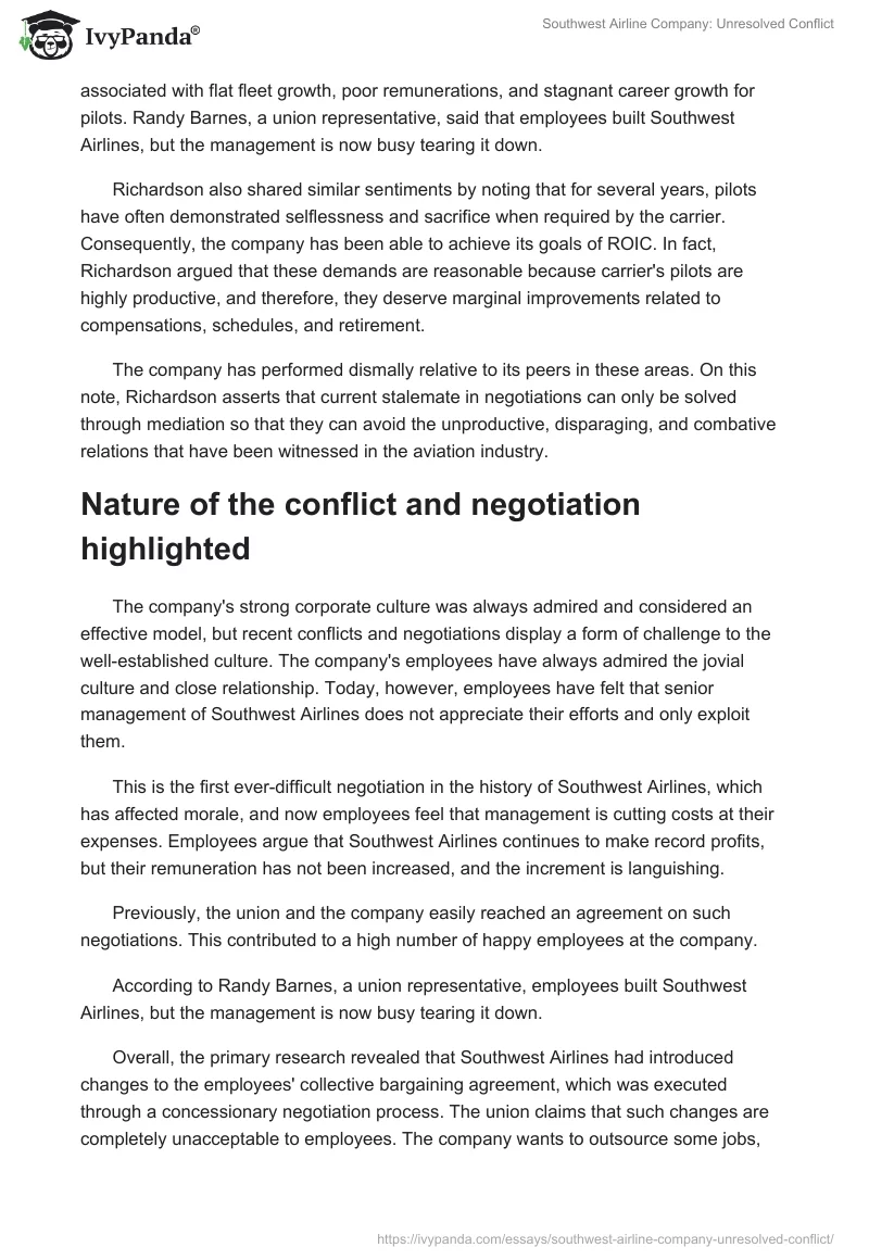 Southwest Airline Company: Unresolved Conflict. Page 5