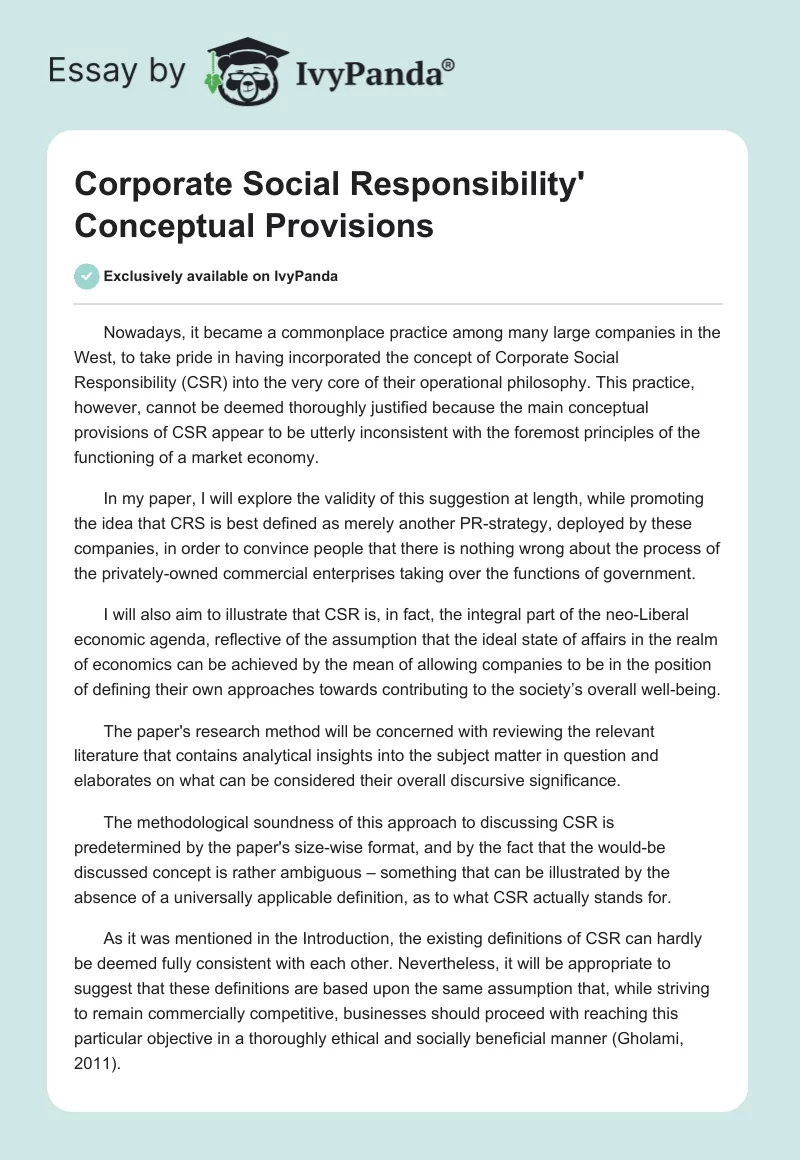 Corporate Social Responsibility' Conceptual Provisions. Page 1