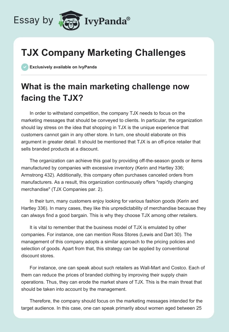 TJX Company Marketing Challenges. Page 1