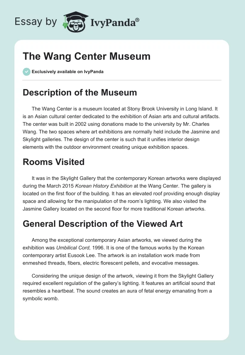 The Wang Center Museum. Page 1