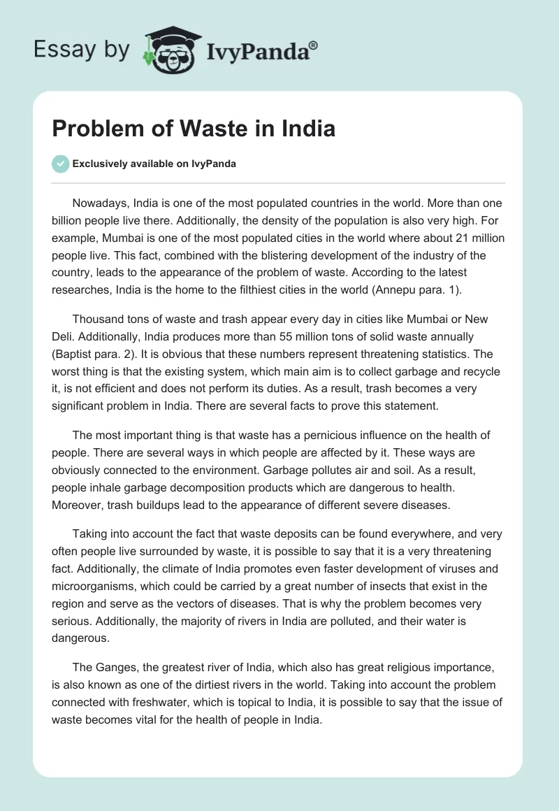 Problem of Waste in India. Page 1