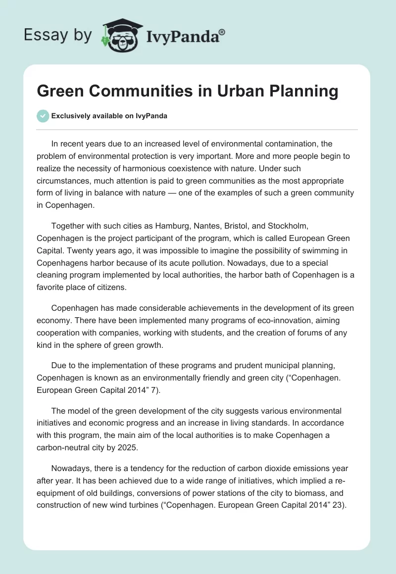 Green Communities in Urban Planning. Page 1
