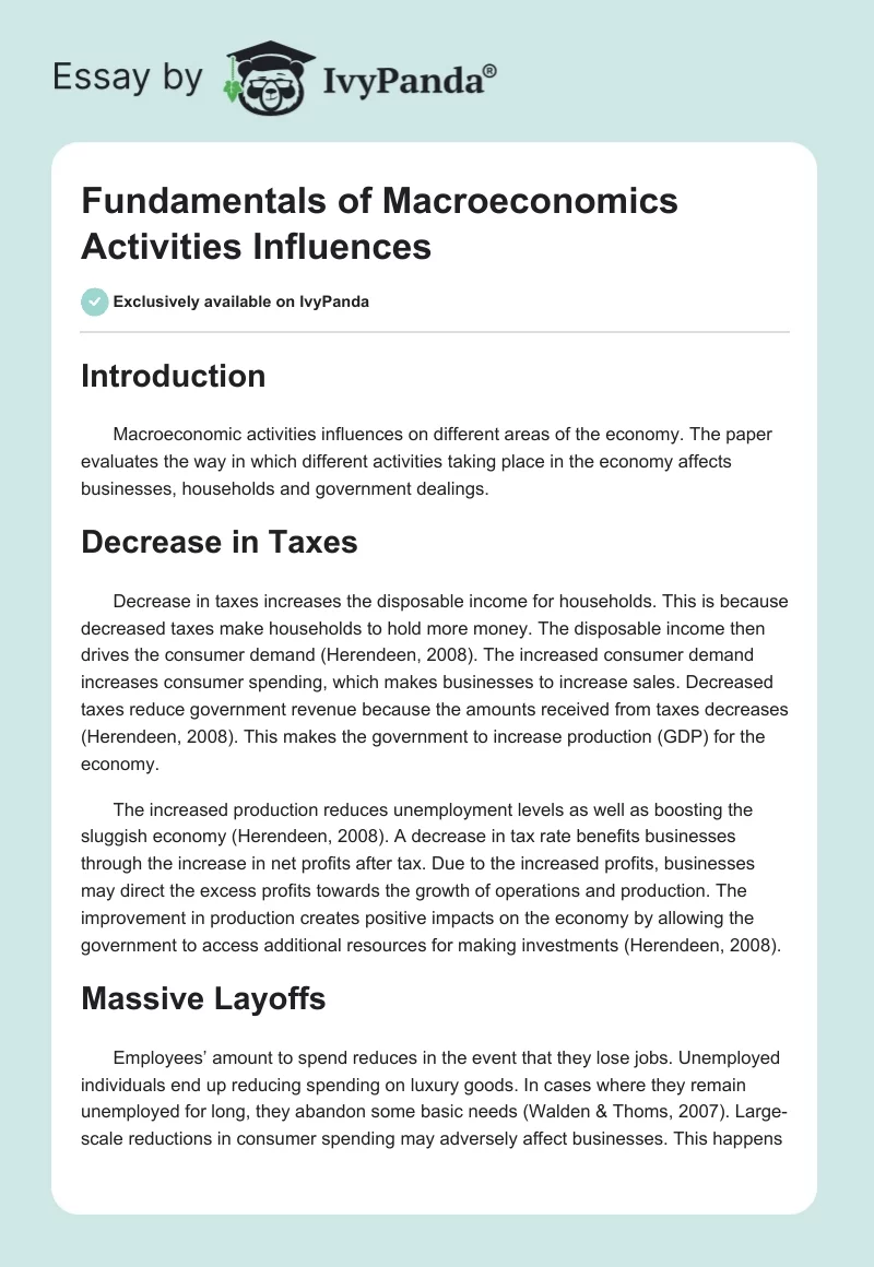 Fundamentals of Macroeconomics Activities Influences. Page 1