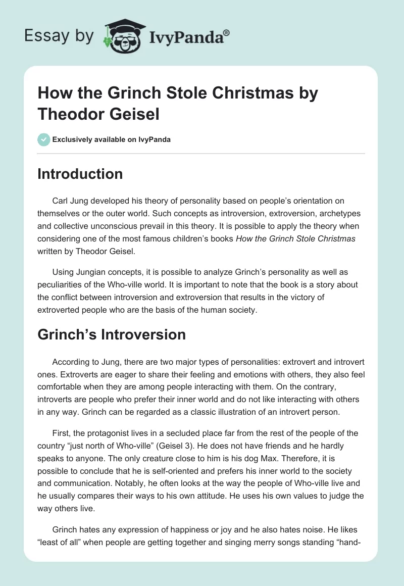 "How the Grinch Stole Christmas" by Theodor Geisel. Page 1