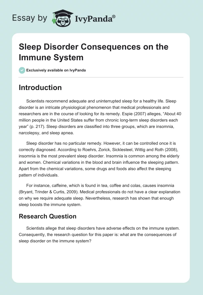 Sleep Disorder Consequences on the Immune System. Page 1