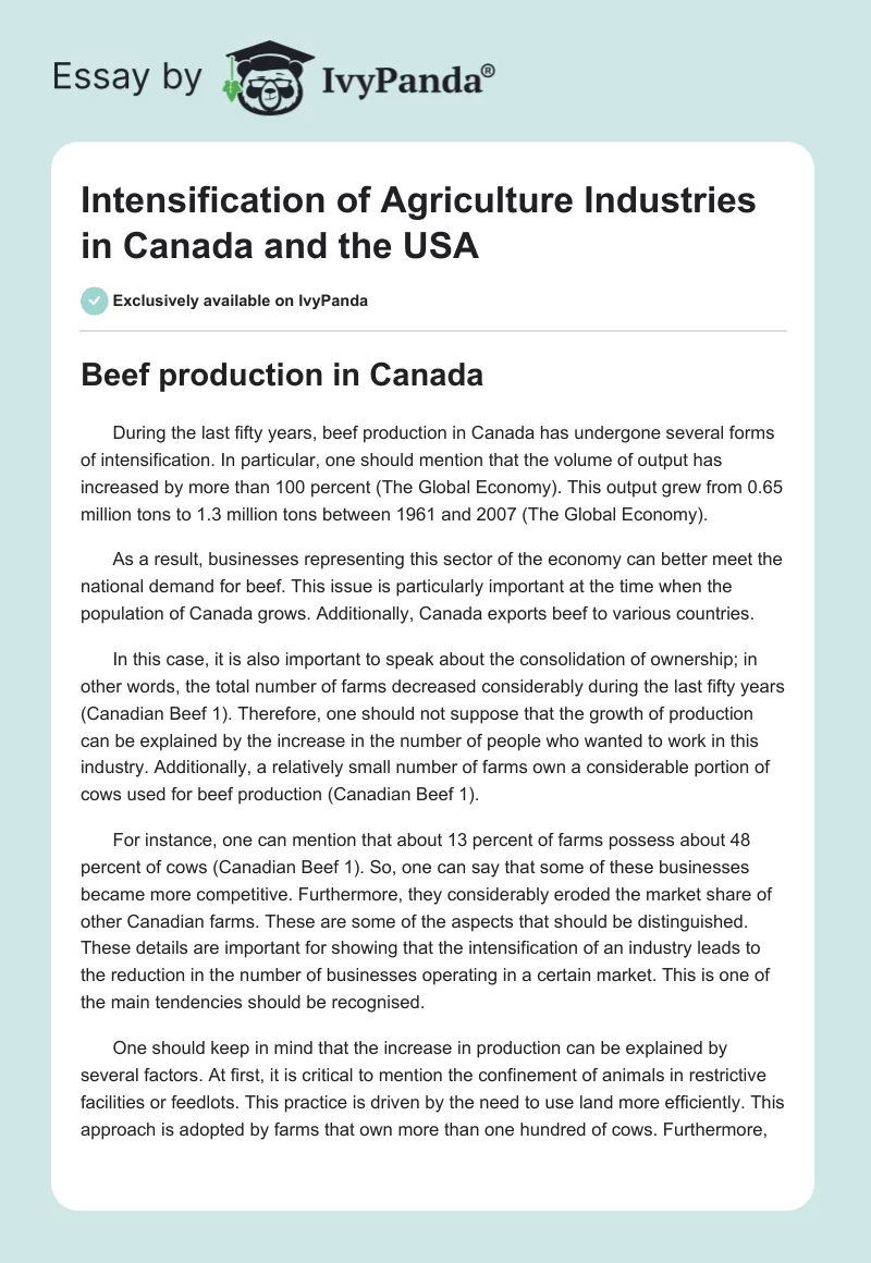 Intensification of Agriculture Industries in Canada and the USA. Page 1