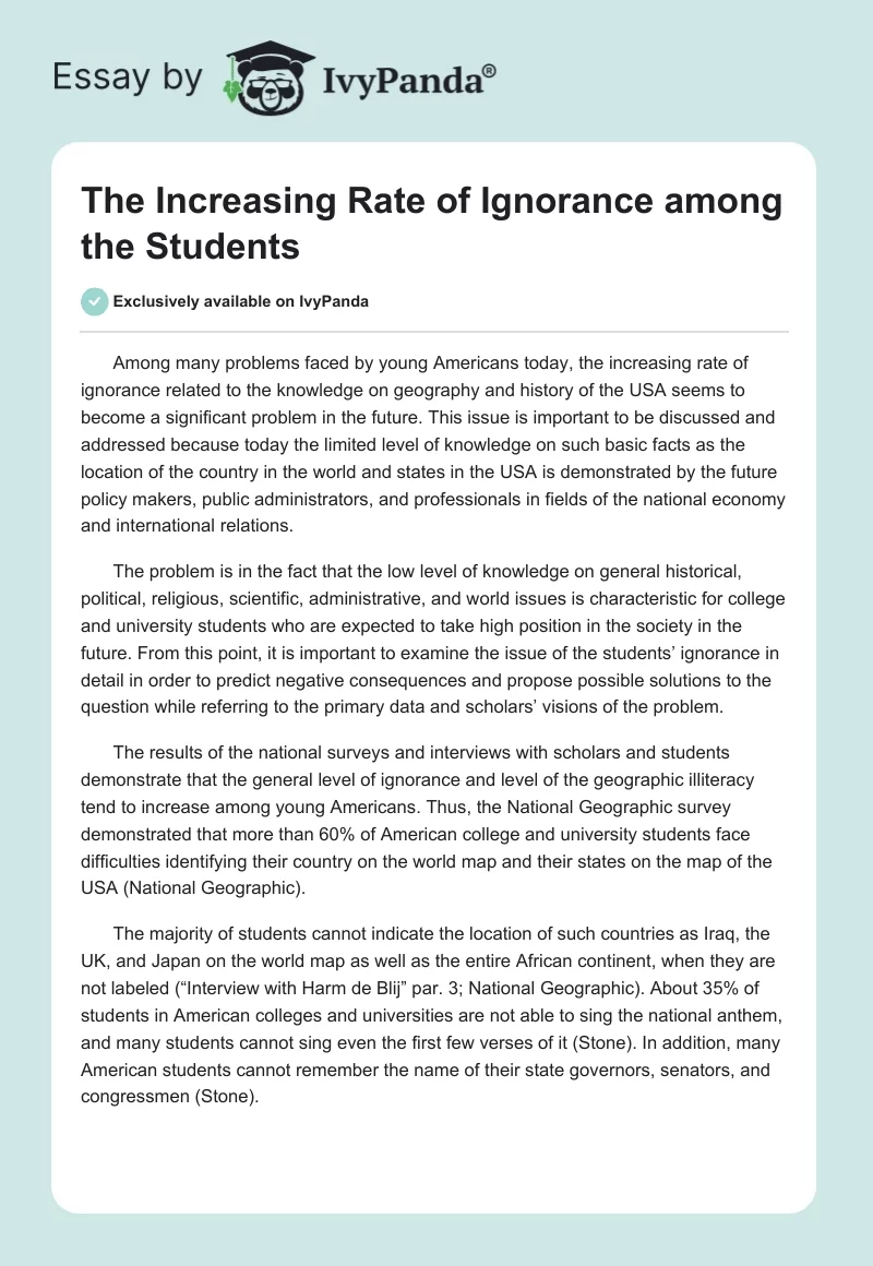 The Increasing Rate of Ignorance among the Students. Page 1