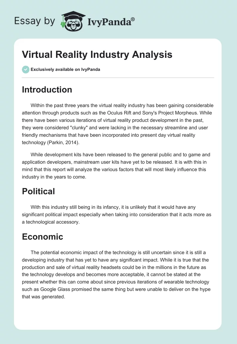 Virtual Reality Industry Analysis. Page 1
