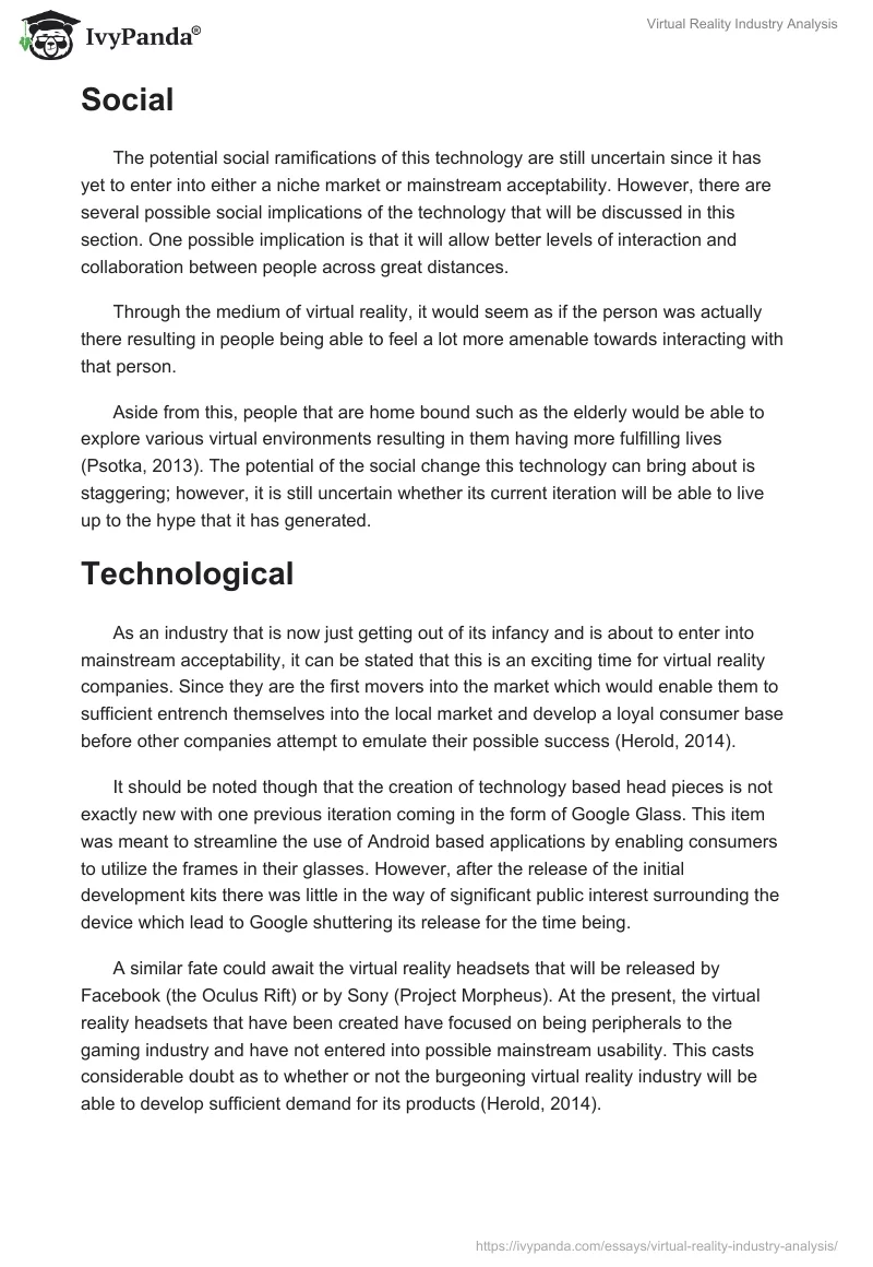 Virtual Reality Industry Analysis. Page 2