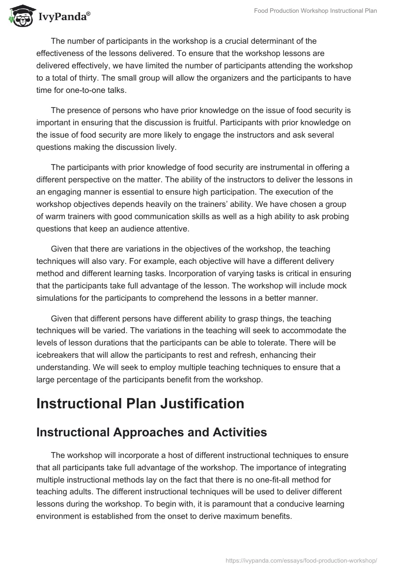 Food Production Workshop Instructional Plan. Page 2