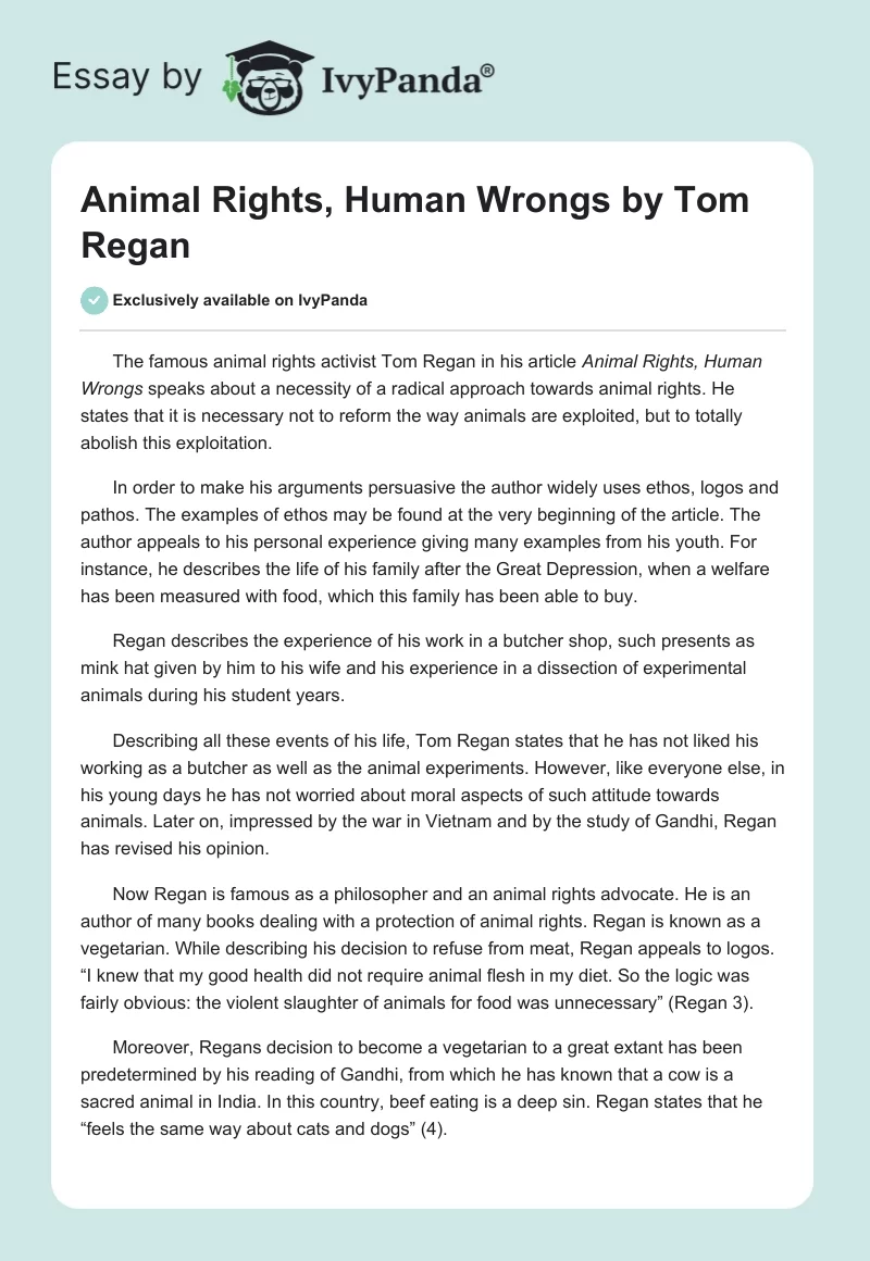 "Animal Rights, Human Wrongs" by Tom Regan. Page 1