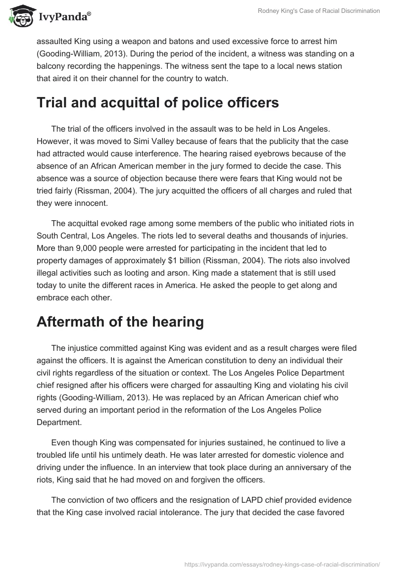 Rodney King's Case of Racial Discrimination. Page 2