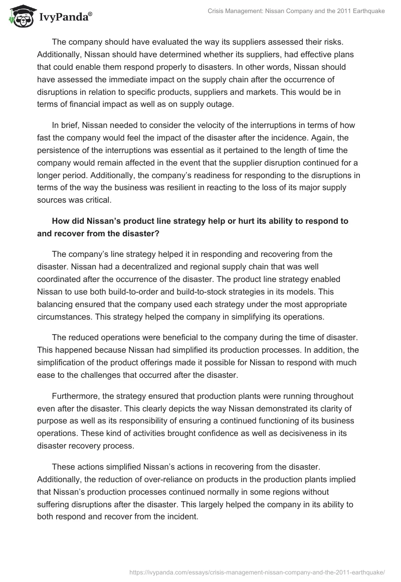 Crisis Management: Nissan Company and the 2011 Earthquake. Page 4