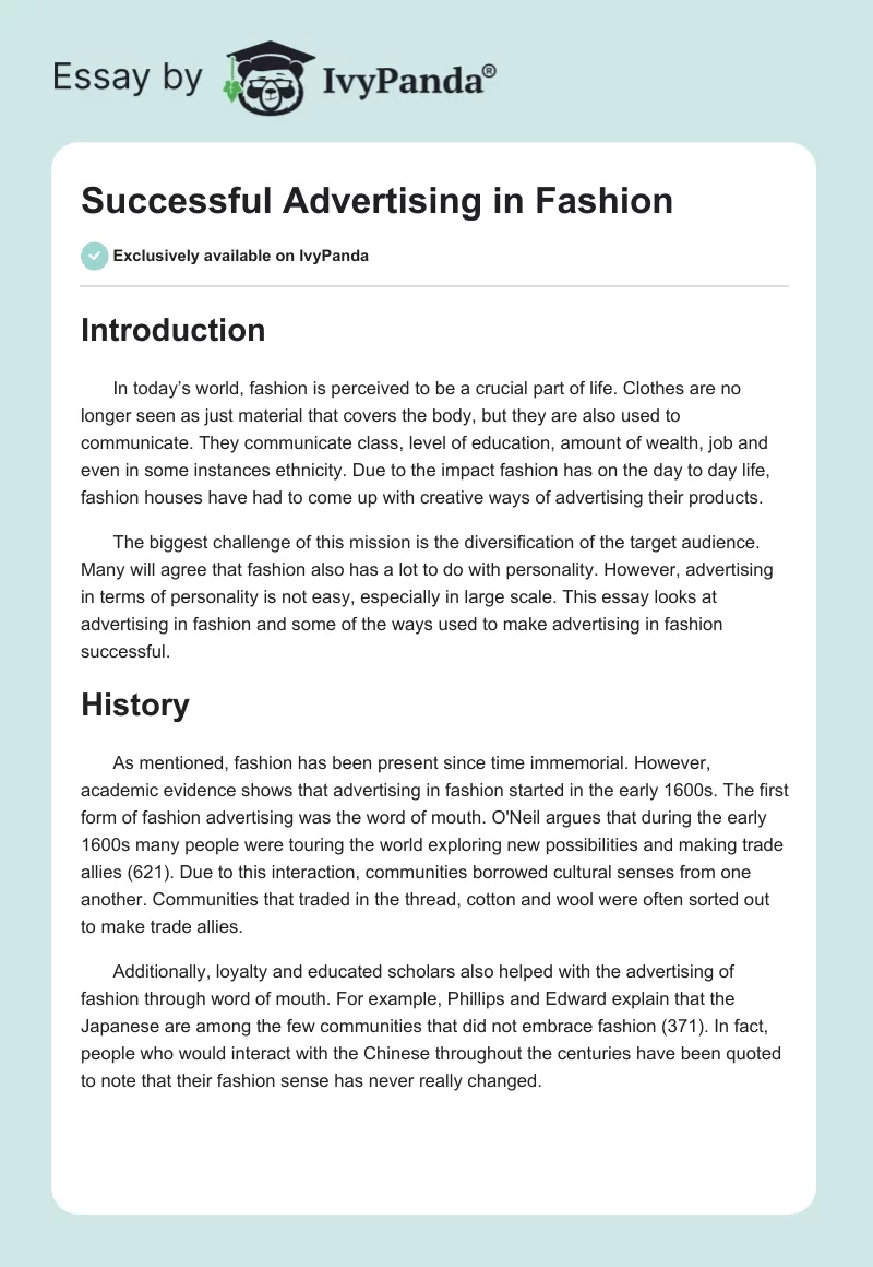 Successful Advertising in Fashion. Page 1