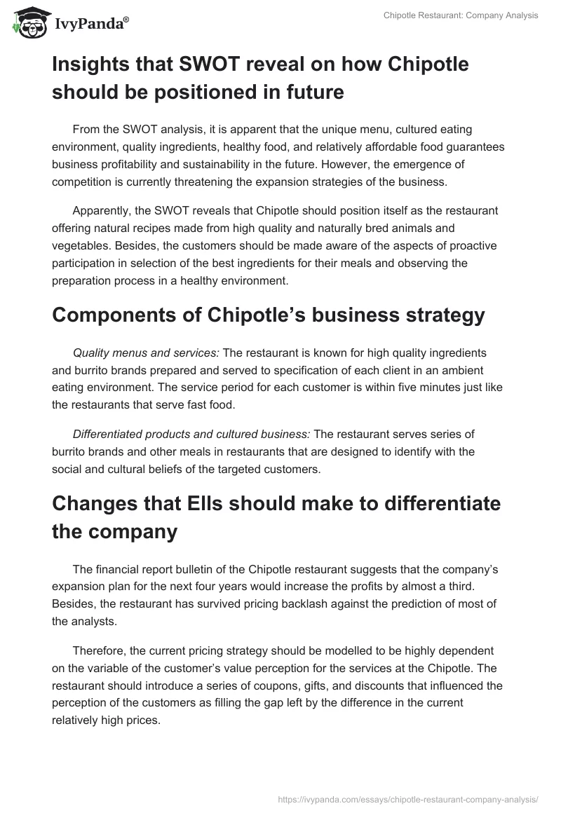 Chipotle Restaurant: Company Analysis. Page 2