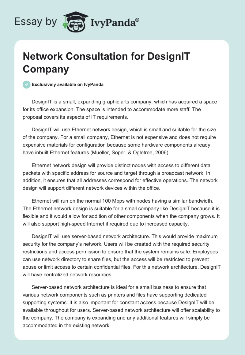 Network Consultation for DesignIT Company. Page 1