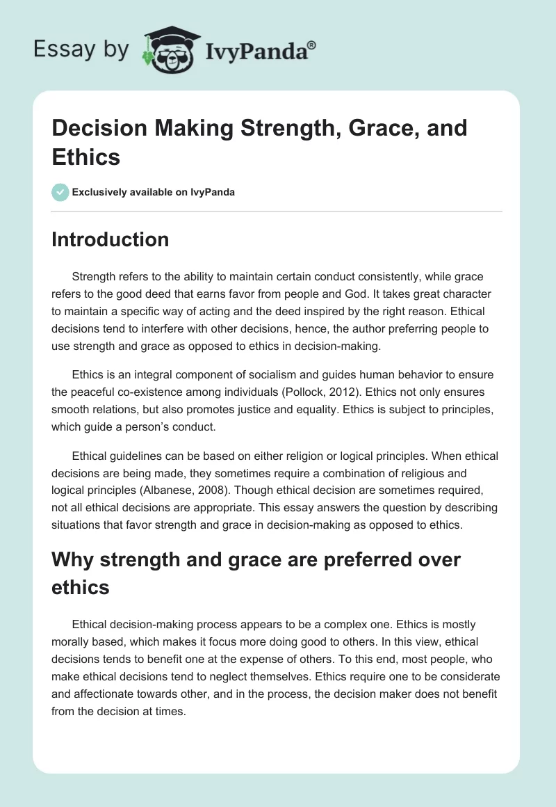 Decision Making Strength, Grace, and Ethics. Page 1