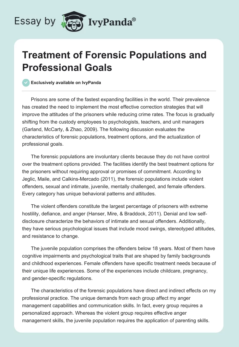 Treatment of Forensic Populations and Professional Goals. Page 1