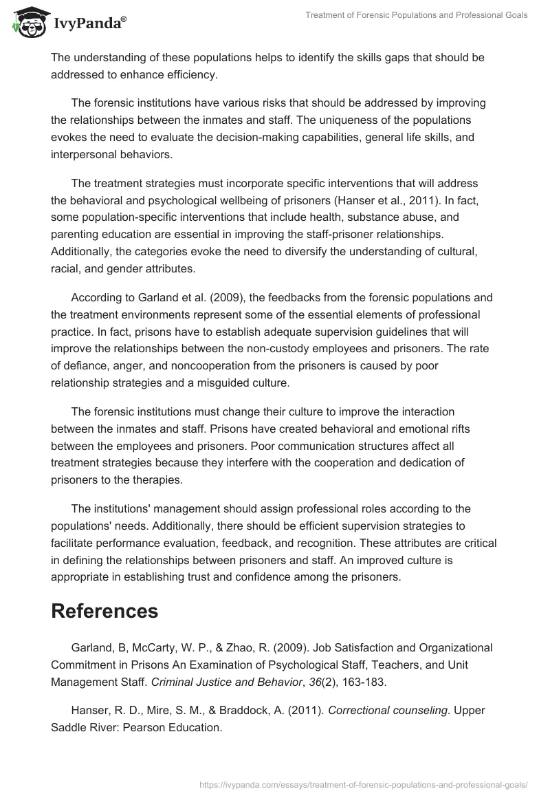Treatment of Forensic Populations and Professional Goals. Page 2