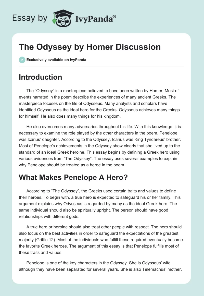 "The Odyssey" by Homer Discussion. Page 1