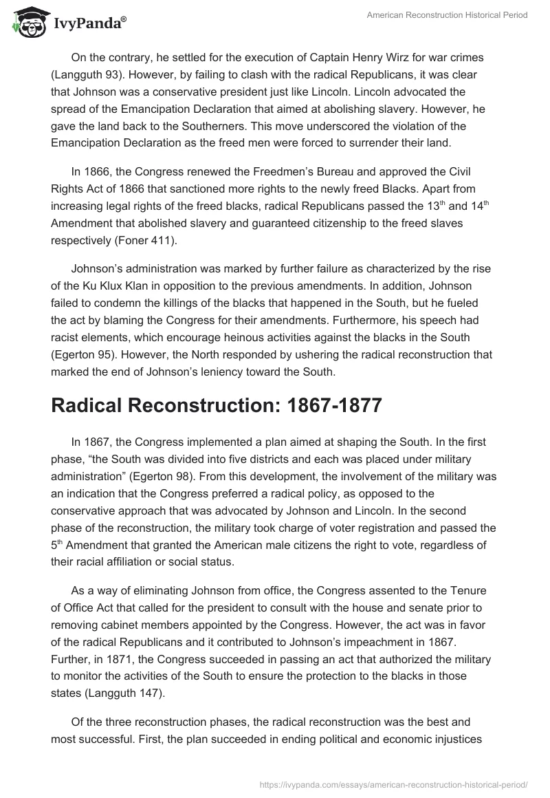 American Reconstruction Historical Period. Page 3