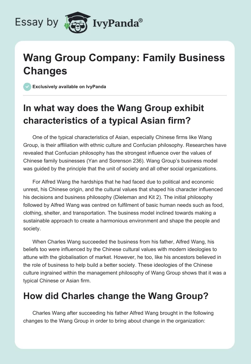 Wang Group Company: Family Business Changes. Page 1