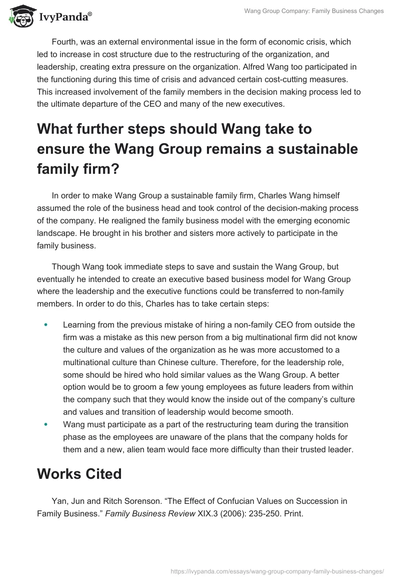 Wang Group Company: Family Business Changes. Page 3