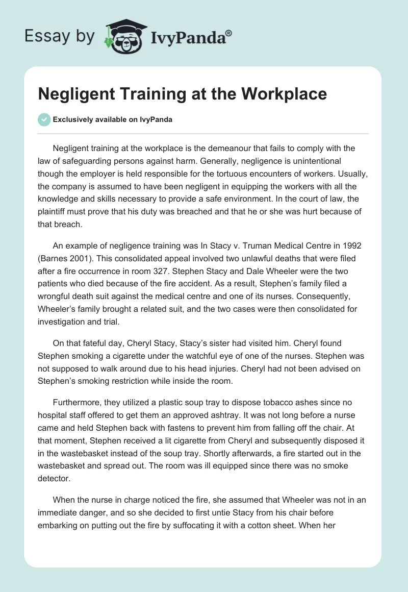 Negligent Training at the Workplace. Page 1