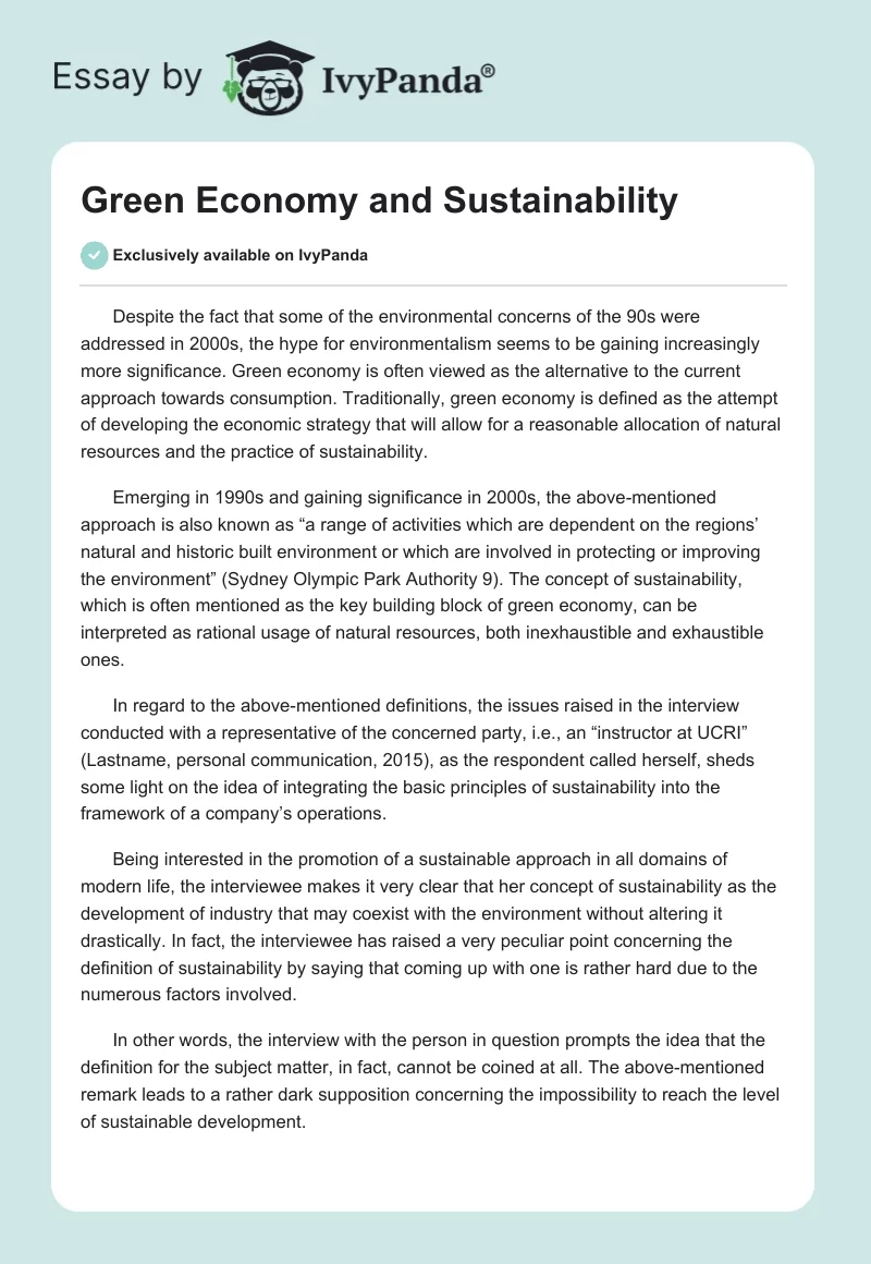 Green Economy and Sustainability. Page 1