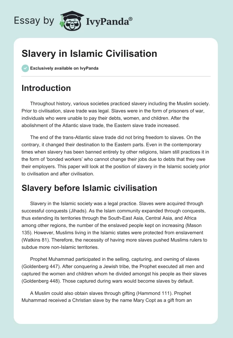 Slavery in Islamic Civilisation. Page 1