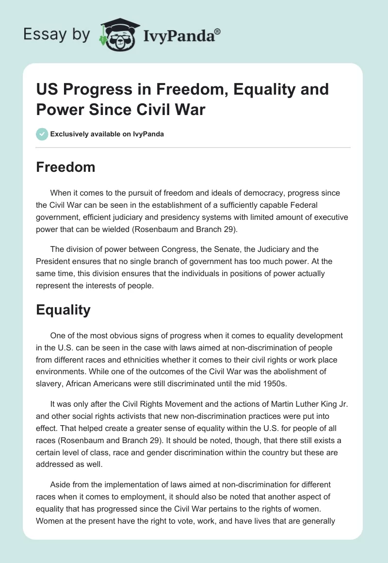 US Progress in Freedom, Equality and Power Since Civil War. Page 1