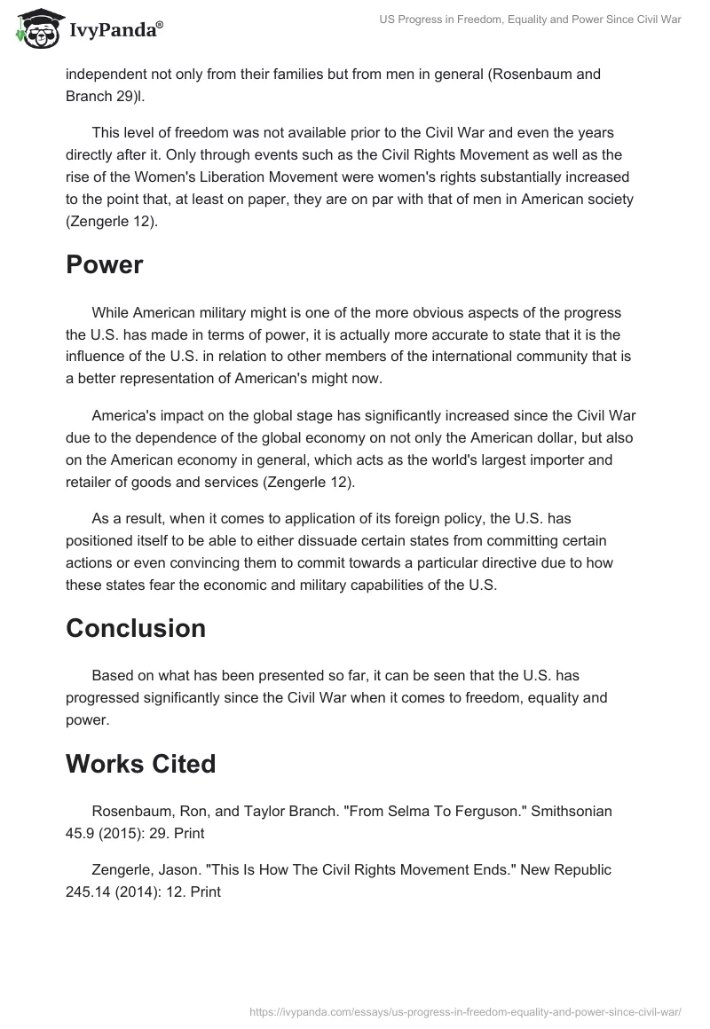 US Progress in Freedom, Equality and Power Since Civil War. Page 2