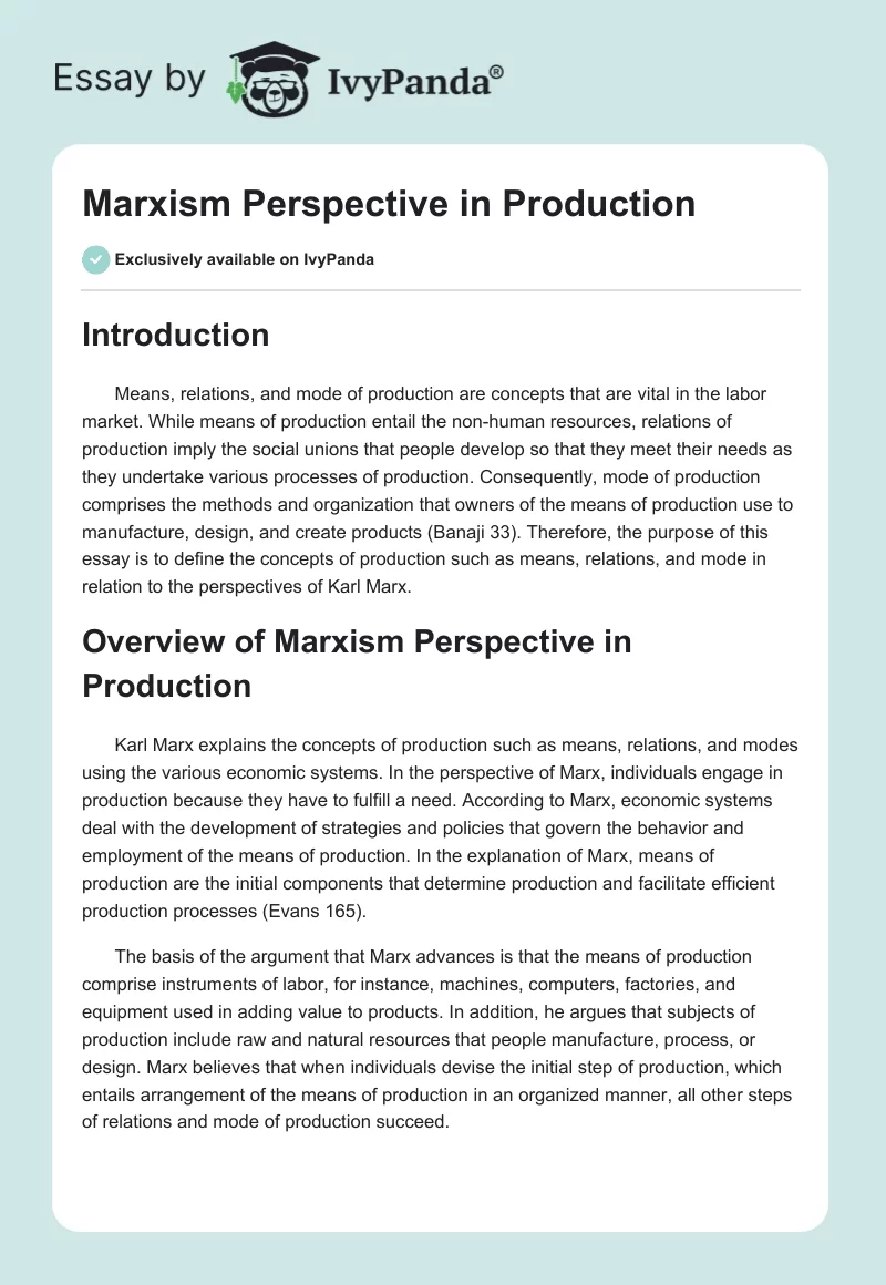 Marxism Perspective in Production. Page 1