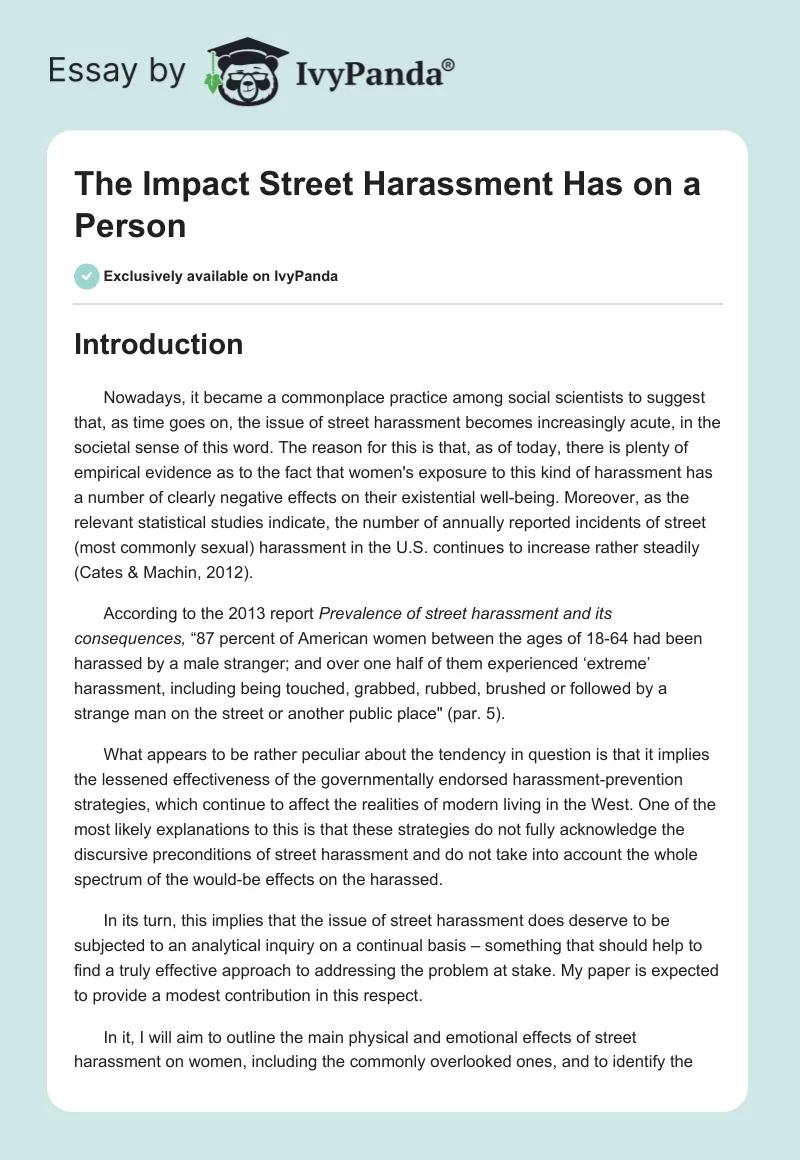 The Impact Street Harassment Has on a Person. Page 1