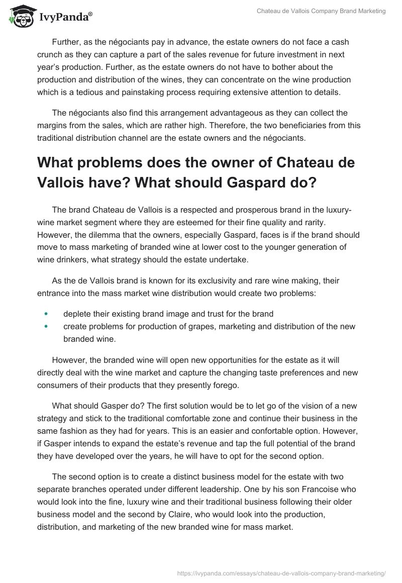 Chateau de Vallois Company Brand Marketing. Page 2