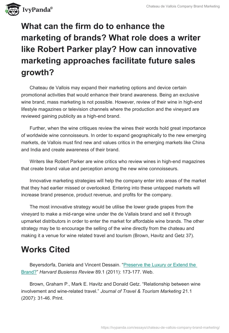 Chateau de Vallois Company Brand Marketing. Page 4