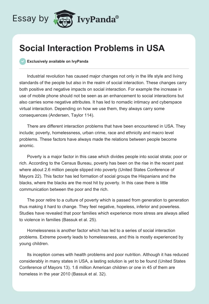Social Interaction Problems in USA. Page 1