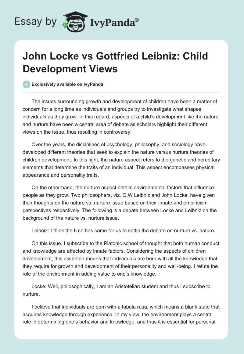 John Locke vs. Gottfried Leibniz: Child Development Views. Page 1