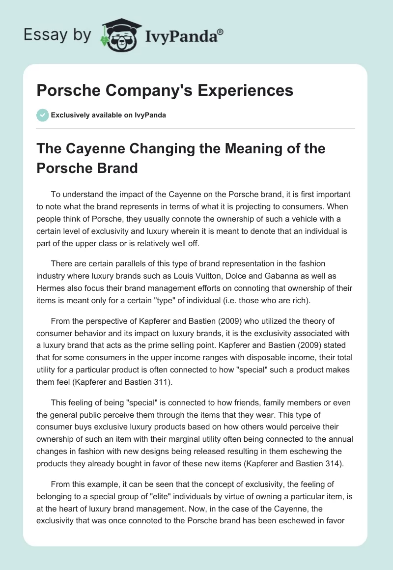 Porsche Company's Experiences. Page 1