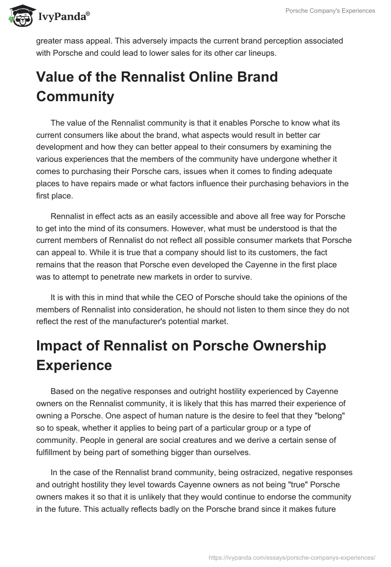 Porsche Company's Experiences. Page 2